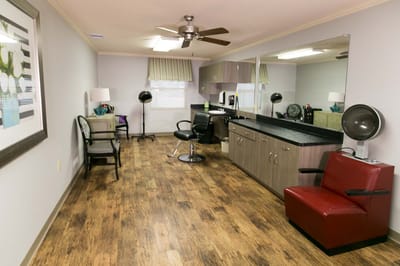 Interior view of a salon area in the facility