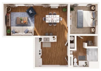 Aerial view of a senior apartment floor plan