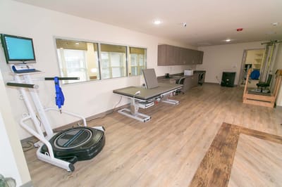 Interior view of a rehabilitation room with equipment