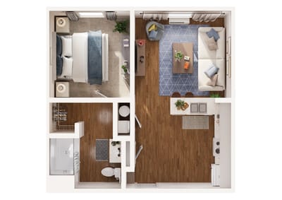 Layout of a one-bedroom senior apartment