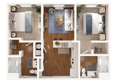 Floor plan of a two-bedroom senior apartment