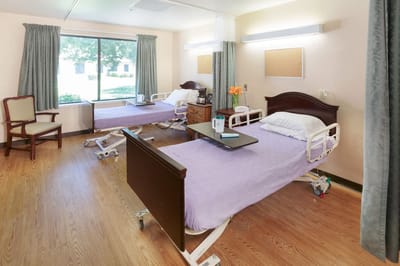 Inside view of a resident room with two beds