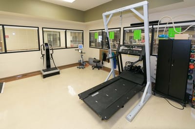 Interior view of a rehabilitation training room with equipment