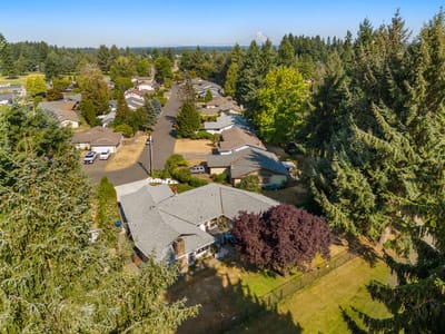 Aerial view of an assisted living neighborhood with houses