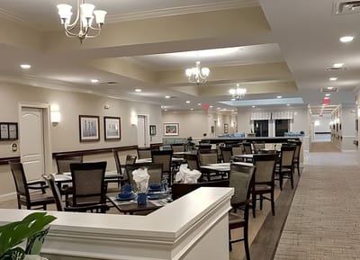 Dining area with tables set for meals