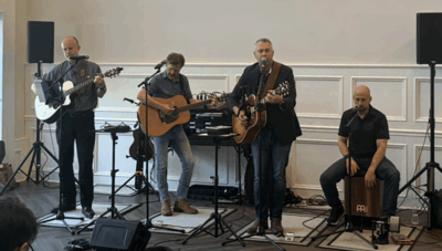 Musicians performing in a community space