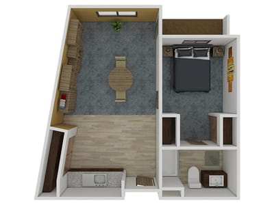 Floor plan of a private resident room with living space