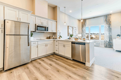 Modern kitchen interior with appliances and decor