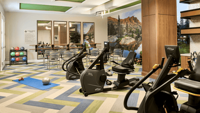 Interior of a fitness area with exercise equipment