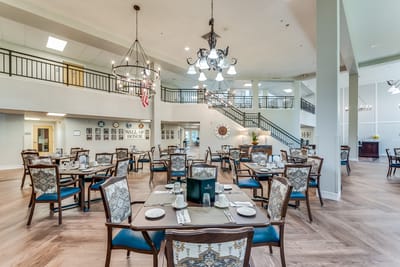 Dining area set up for a meal service
