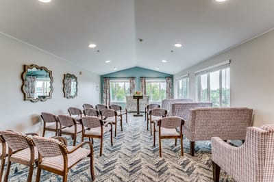 Interior view of a cozy activity room with chairs