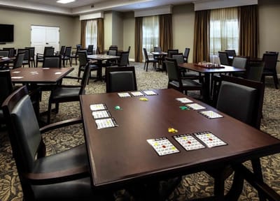 Activity room with tables set for games