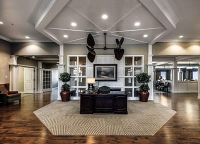 Welcoming lobby area with reception desk and decor
