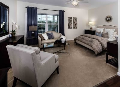 Stylish private resident room with modern furnishings