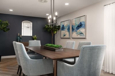 Bright and modern dining room with a stylish table