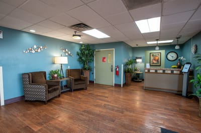 Bright and welcoming lobby area with seating
