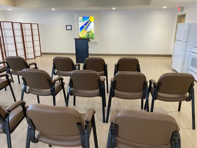 Interior view of a common area with seating