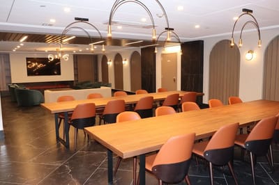 Bright and modern common area with seating