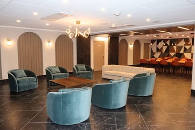 Modern interior lounge area with seating