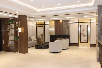 A modern lounge area with comfortable seating
