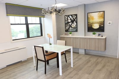 Modern interior room with dining table and decor