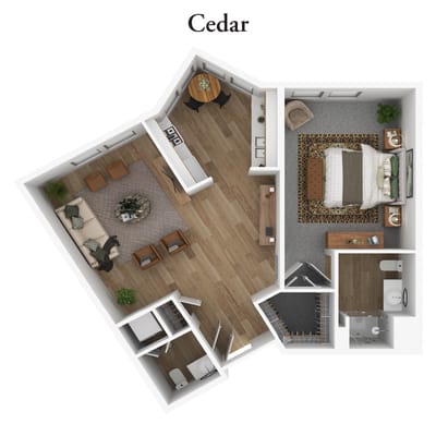Architectural floor plan of a Cedar room layout
