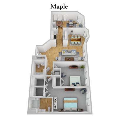Architectural floor plan of Maple unit layout