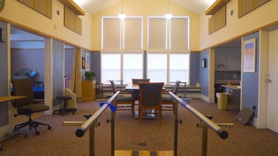 Bright activity space with rehabilitation equipment