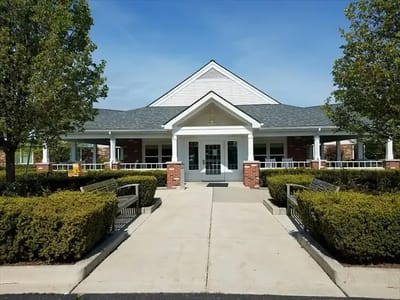 Exterior view of a senior living facility entrance