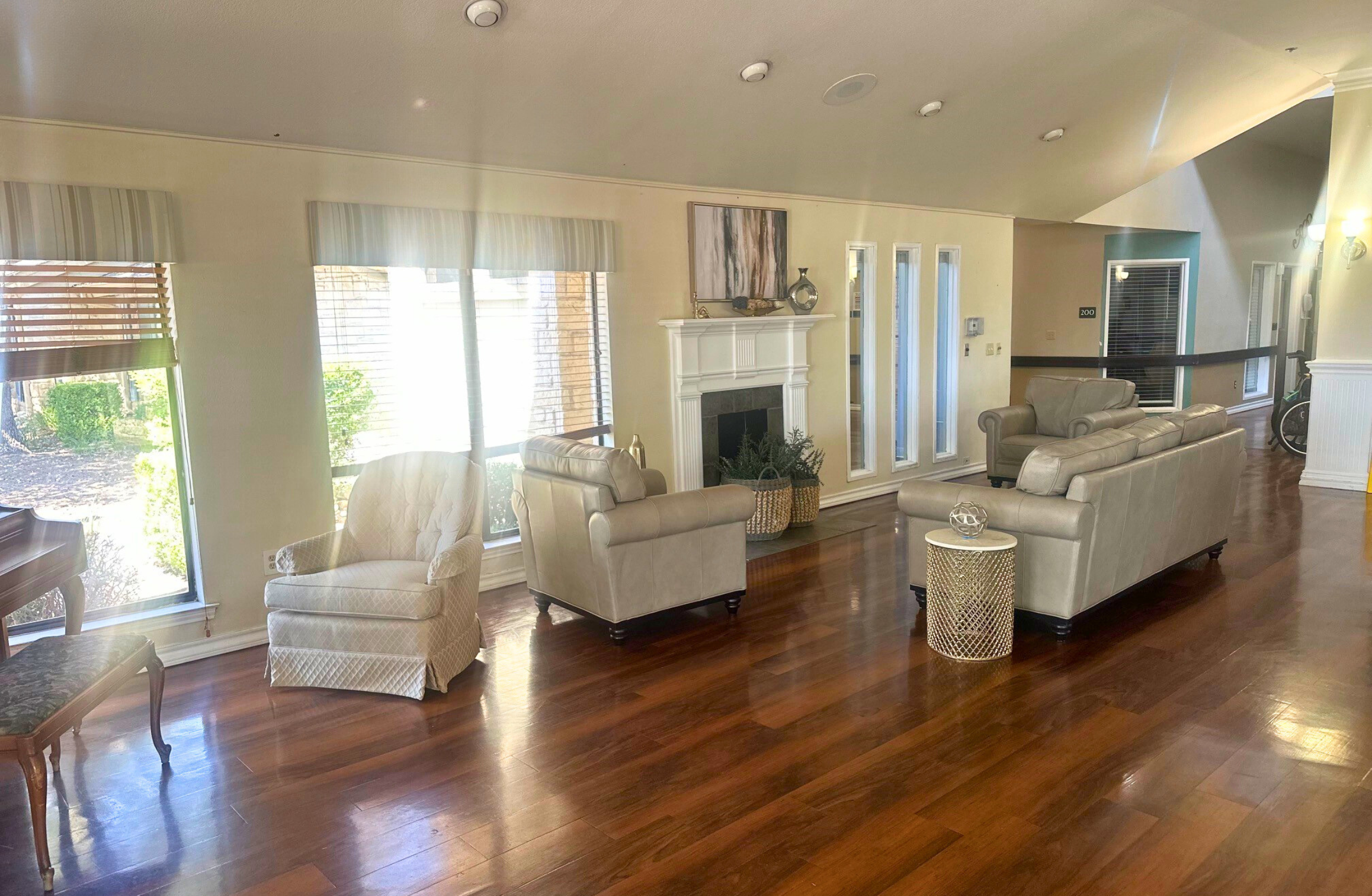 Interior common area with seating and natural light