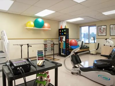 Well-equipped rehabilitation gym with exercise equipment
