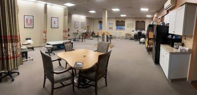 Interior view of an activity room with equipment