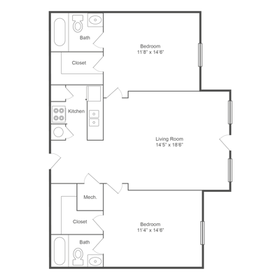 Architectural floor plan of a resident unit
