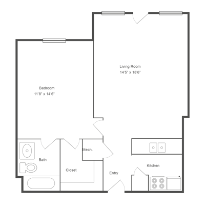 Architectural floor plan of a living space