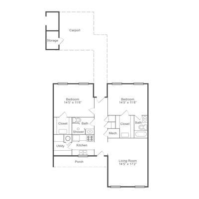 Architectural floor plan of a retirement village unit