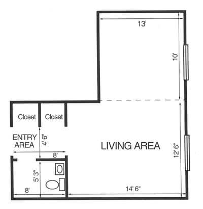 Architectural floor plan of a living area