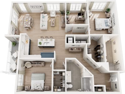 Aerial view of a spacious floor plan layout