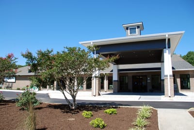 Exterior view of a senior living facility entrance