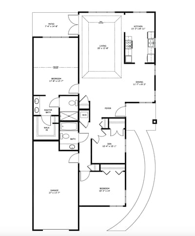 Architectural floor plan of a residence with labeled rooms