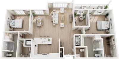 Aerial view of an assisted living apartment layout