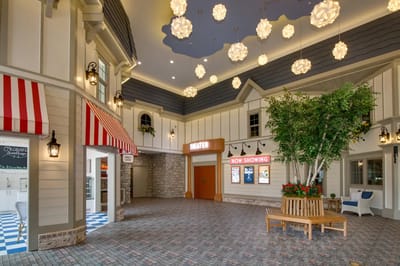 Interior common area with theater and seating