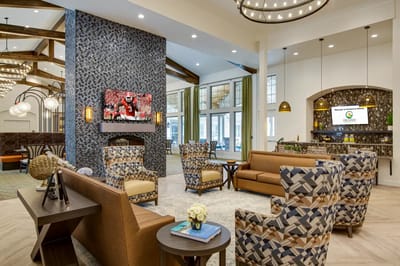 Interior view of a modern common area in a senior living facility