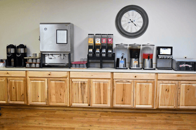 Coffee station in a communal dining area