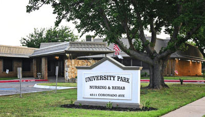 Exterior view of University Park Nursing & Rehab building