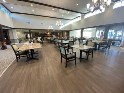 Interior dining area with tables and chairs