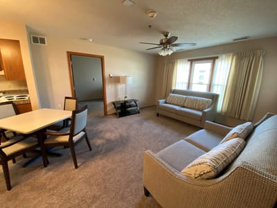 Bright living room in a retirement facility unit