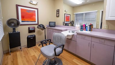 Interior view of a hair salon in a senior living facility