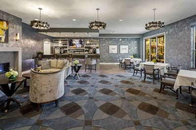 Modern dining area with comfortable seating and decor