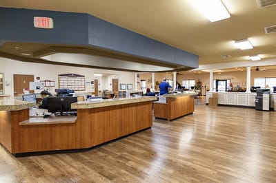 Interior view of a reception area in a senior care facility