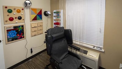 Interior view of a sensory room with equipment